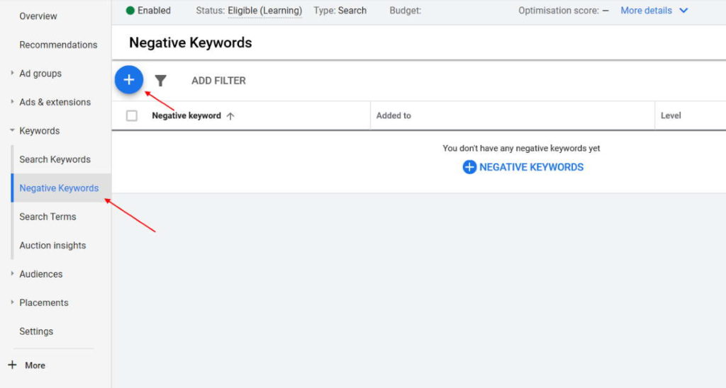 How to add negative keywords in Google Ads Tutorial 1