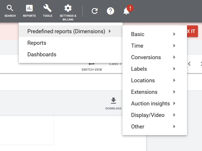 Predefined reports in Google Ads